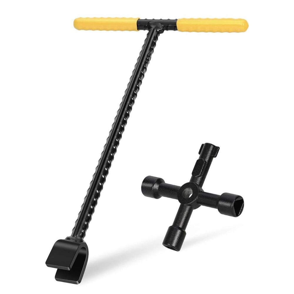 12" Water Meter Key - Professional Garden &‎ Plumbing Tool T-handle 4-way Spigot